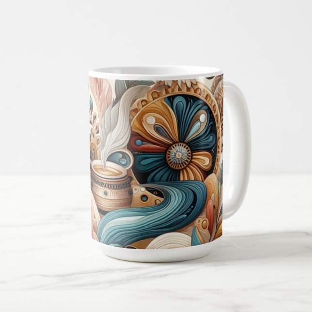 Mug Mélange bohème de fleurs turquoises, magenta, viol (Devant droit)