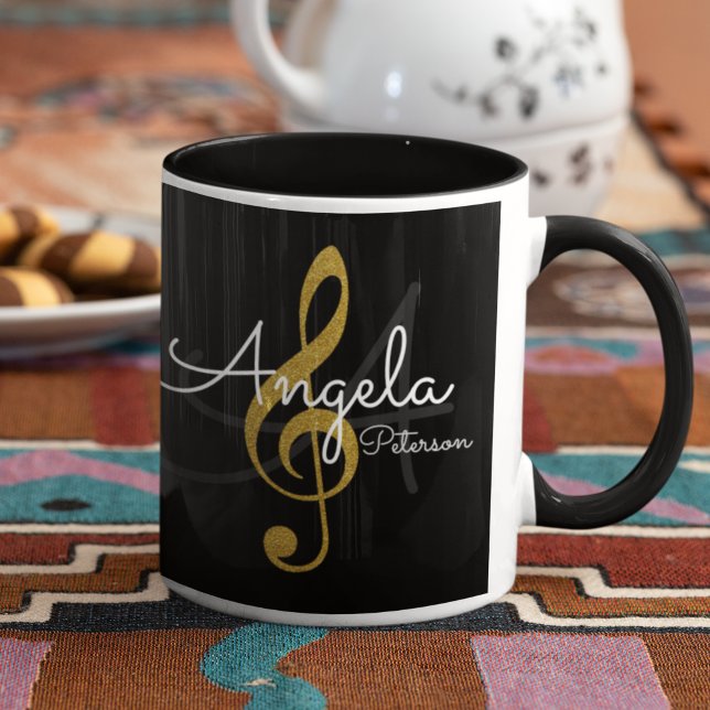 Mug Mélange Golden Treble Clef, Musique Noir (❤ coffee and music ❤ )