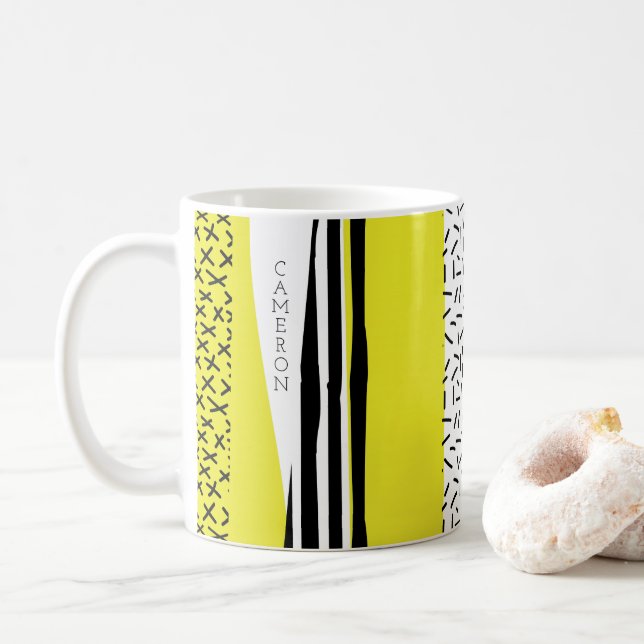 Mug Mélange jaune et noir Motif géométrique (Avec donut)