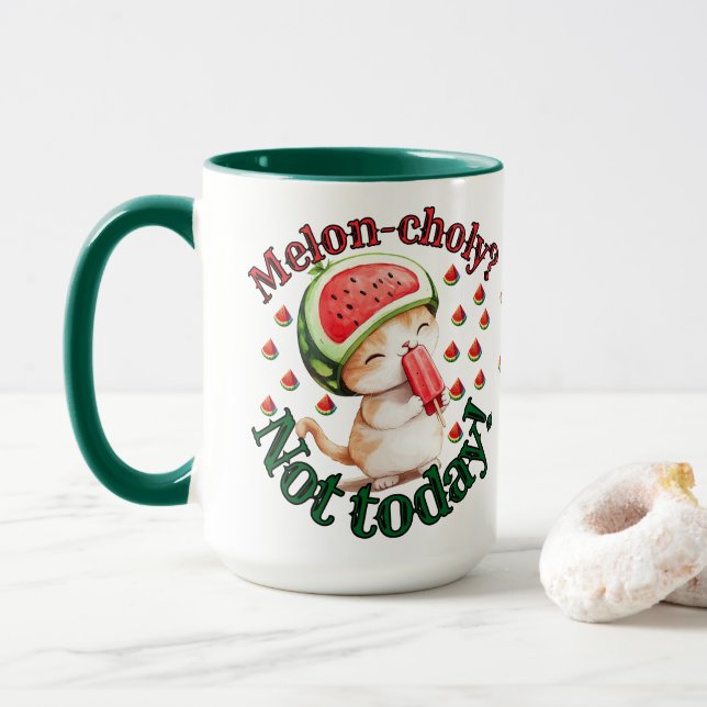 Mug Melon-choly ? Pas aujourd'hui ! - Chat mignon avec (Avec donut)
