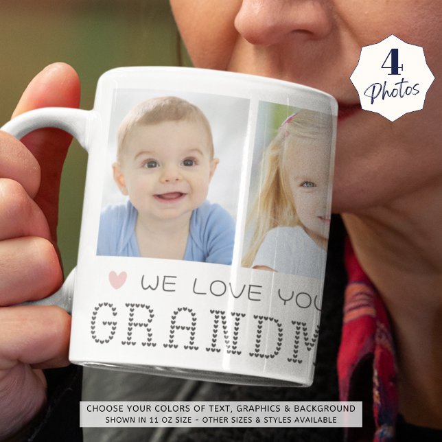 Mug Mémé 4 Photos Cœurs Roses Gris (Créateur téléchargé)