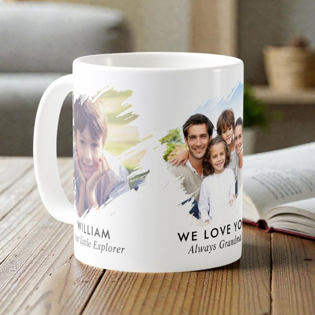 Mug Mémé Coup de pinceau 3 Photo (Grandma Brushstroke 3 Photo Coffee Mug)