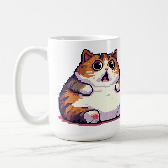 Mug Mème de chat gras orange choqué pixel art (Gauche)