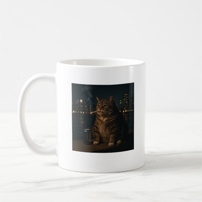 Mug Mème de chat qui fume drôle Stupid Brainrot  (Gauche)