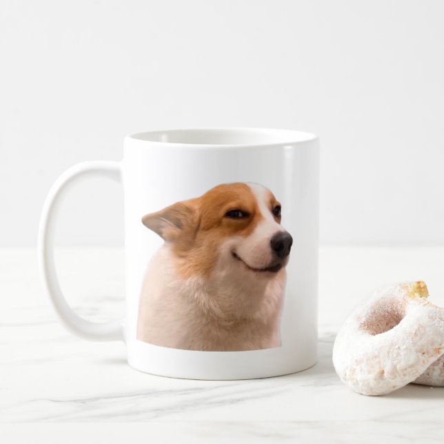 Mug Mème de mème de Corgi souriant double face (Avec donut)