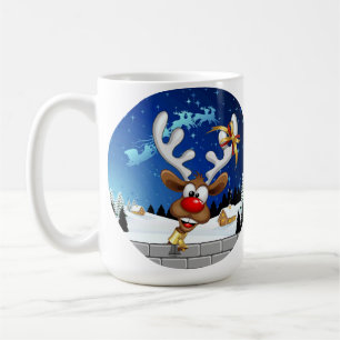 Mug Mème de Noël drôle de renne qui regarde par-dessus