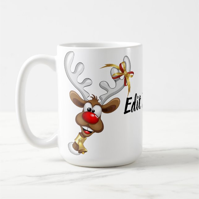 Mug Mème de Noël drôle de renne qui regarde par-dessus (Gauche)