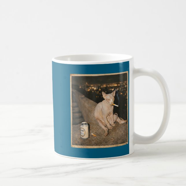 Mug Mème drôle de chat Sphynx fumeur minimal (Droite)