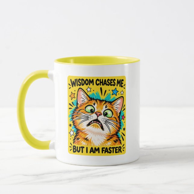 Mug Mème du chat orange drôle Wisdom Chases Me (Gauche)