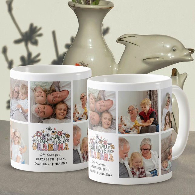 Mug Mémé Mignon Rétro Fantaisiste Fleurs Photo Collage (Créateur téléchargé)