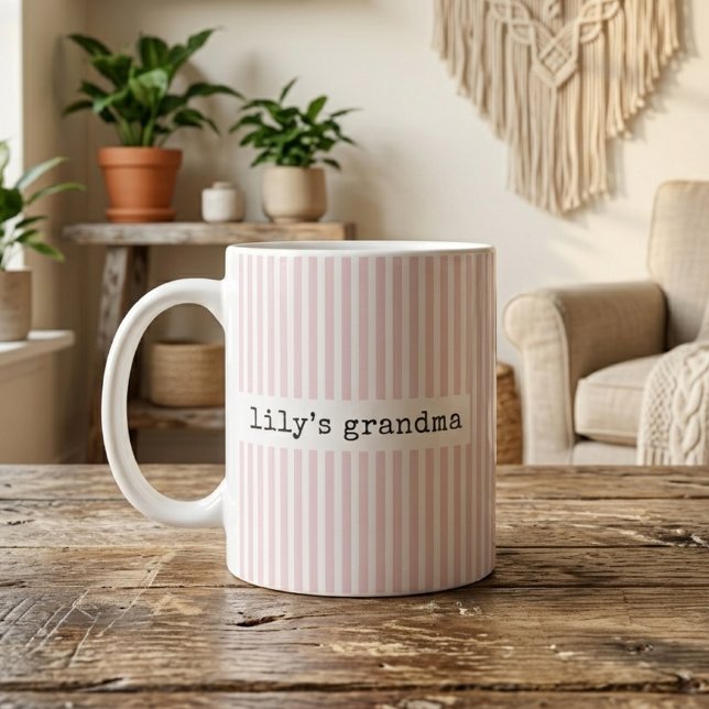 Mug Mémé | Rayures roses Grand-mère Personnalisée (motherhood milestone mug gift, personalized mom to be mug gift, custom grandma announcement mug gift)