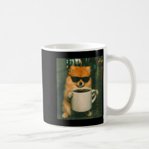 Mug Mème rétro urbain drôle de pomeranian buvant du ca