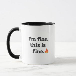 Mug Mème sarcastique "Tout va bien" avec émoji de feu