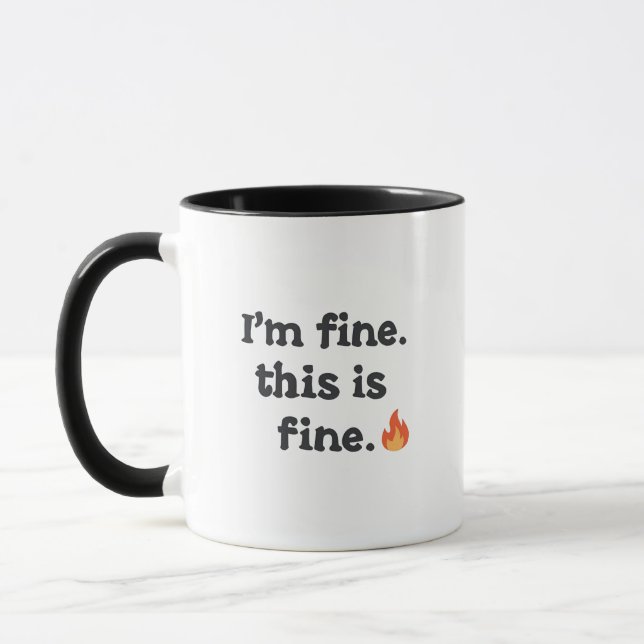 Mug Mème sarcastique "Tout va bien" avec émoji de feu (Gauche)