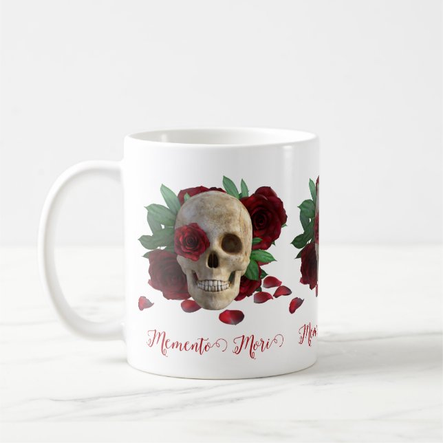 Mug Memento Mori. Crâne aux roses rouges (Gauche)