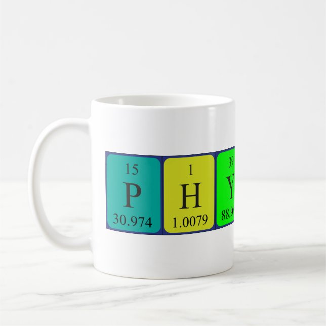 Mug Mémoire de nom de table périodique de physique (Gauche)