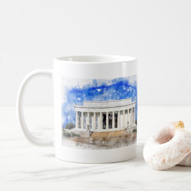 Mug Mémorial Lincoln façade en aquarelle (Avec donut)
