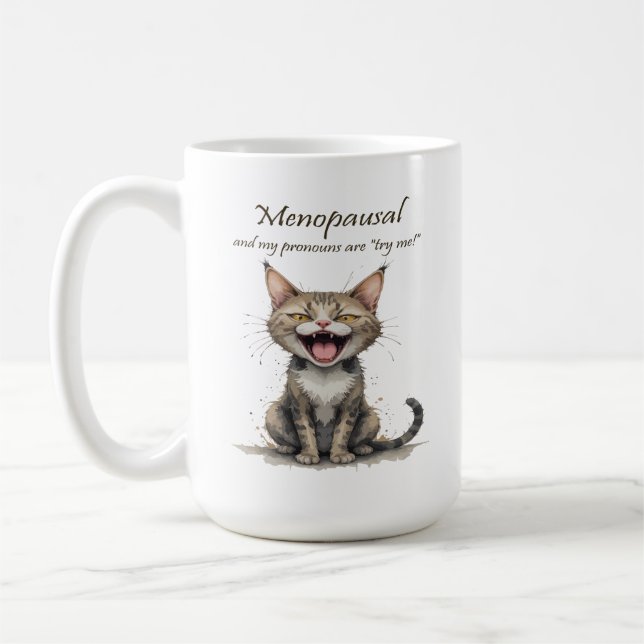 Mug Menopause Humor Stressed Angry Cat (Gauche)