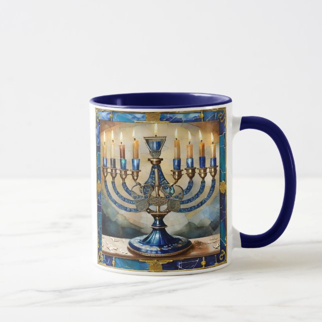 Mug Menorah de Hanukkah bleue (Droite)