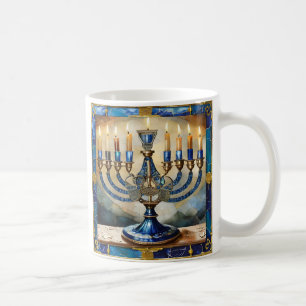 Mug Menorah de Hanukkah bleue