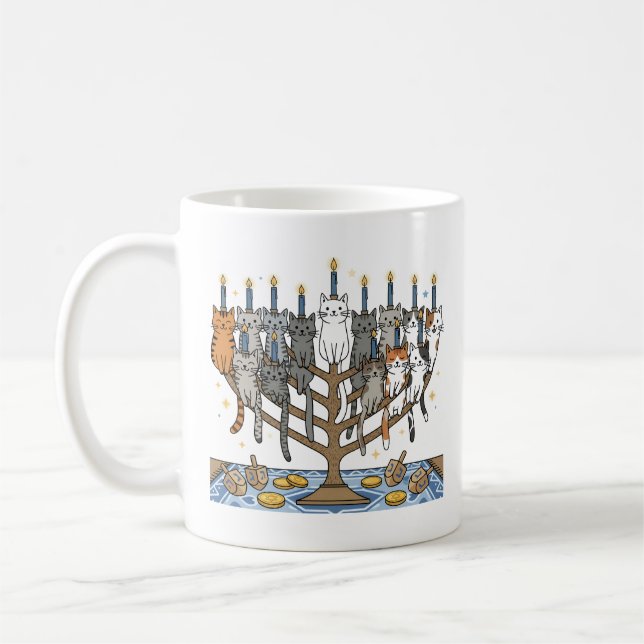 Mug Menorah drôle de Hanukkah pour chats de Meowzel (Gauche)