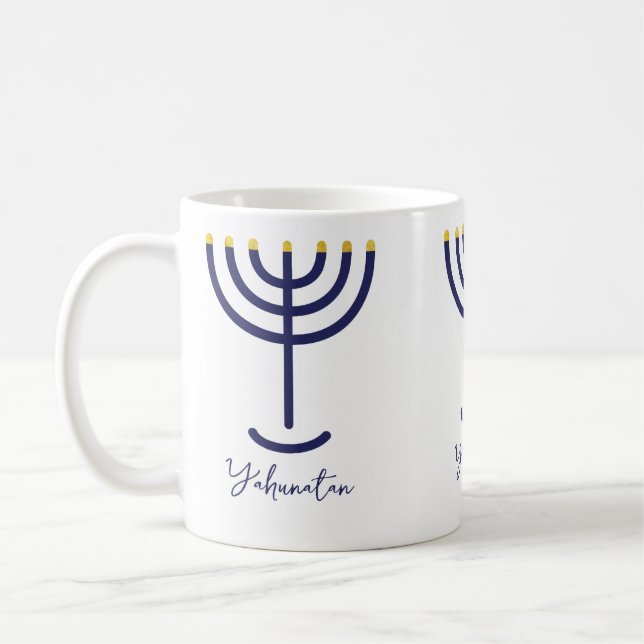 Mug Ménorah moderne Marine Gold Custom nommé (Gauche)