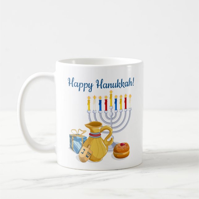 Mug Menorah traditionnelle Joyeux Hanukkah Chag Sameac (Gauche)