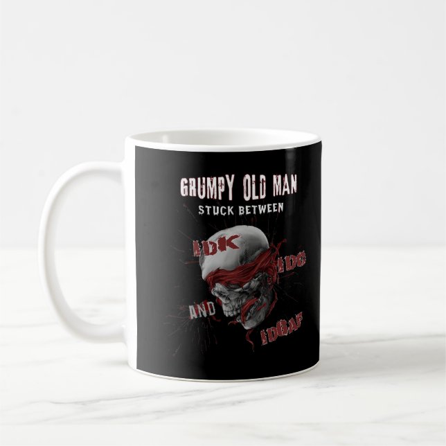 Mug Mens Mens Grumpy vieil homme coincé entre IDK IDC  (Gauche)