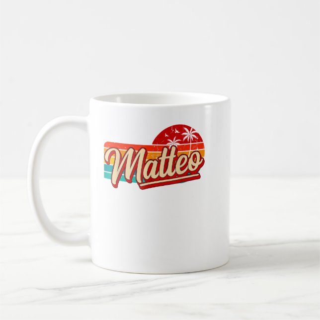 Mug Mens Nom personnel Matteo Retro Vintage Prénom (Gauche)
