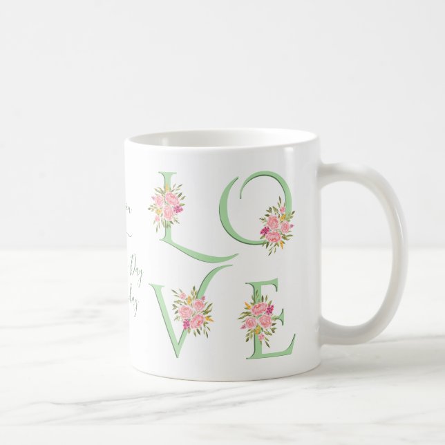 Mug Menthe vert floral Love typographie Valentines Day (Droite)