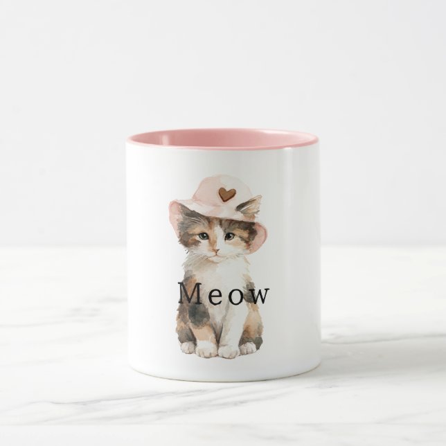 Mug Meow Cat Pink Hat Heart (Centre)