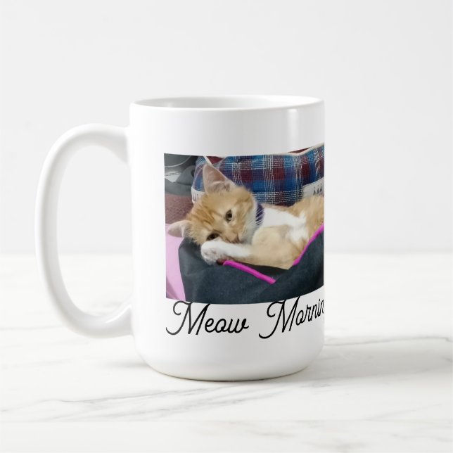 Mug Meow Morning, photo, texte, texte arrière, remplaç (Gauche)