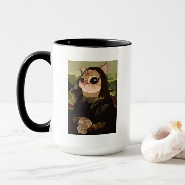 Mug Meowlisa Drôle Visage de Chat Mona Lisa (Avec donut)