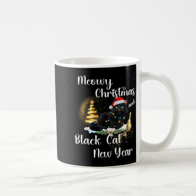 Mug Meowy Christmas Black Cat Funny Santa Hat Happy Ne (Droite)