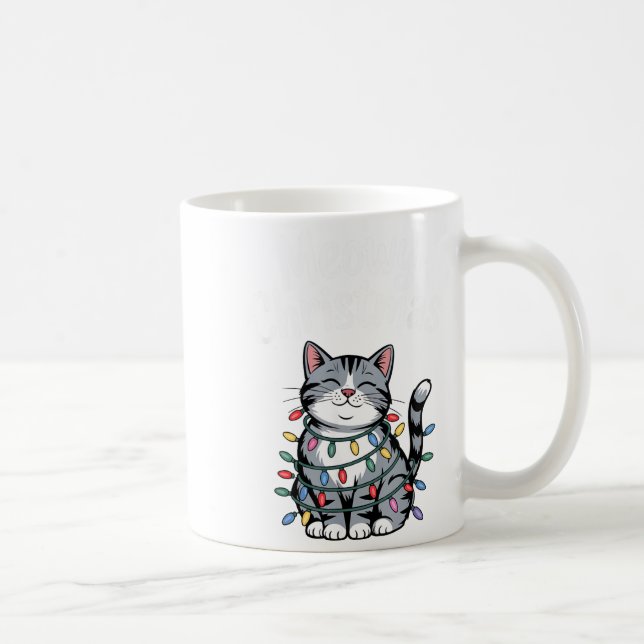 Mug Meowy Christmas Cute Gray Tabby Cat Holiday Lights (Droite)
