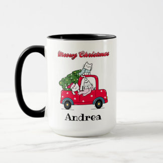 Mug Meowy Christmas Cute Truck Chats Votre Nom