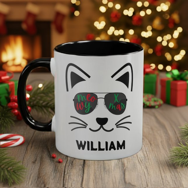 Mug Meowy Christmas Kitty Chat Lunettes de soleil Café (Meowy Christmas Sunglasses Kitty Cat Coffee Mug
)