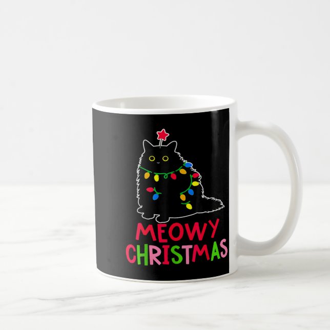 Mug Meowy Christmas Xmas Lights Black Cat Pajamas Fami (Droite)