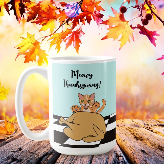Mug Meowy Thanksgiving Drôle chat Turquie Dessin (Créateur téléchargé)