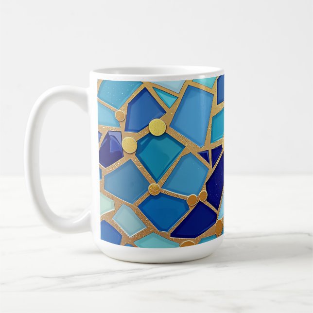 Mug Mer d'ondes Mosaïque d'art bleu et or (Gauche)