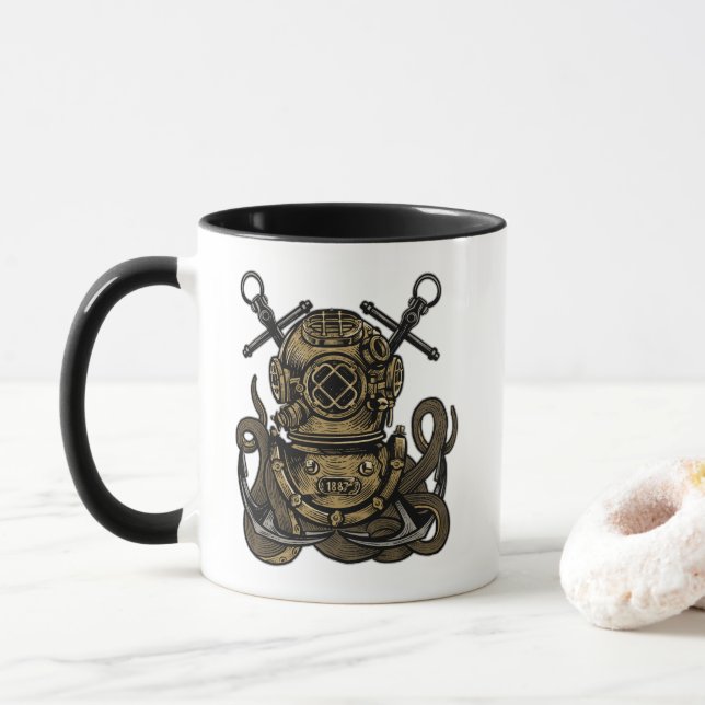 Mug Mer profonde, plongeur à la cloche océanique, pieu (Avec donut)