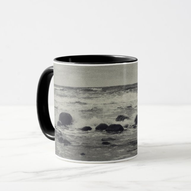 Mug Mer tumultueuse en noir et blanc (Devant gauche)