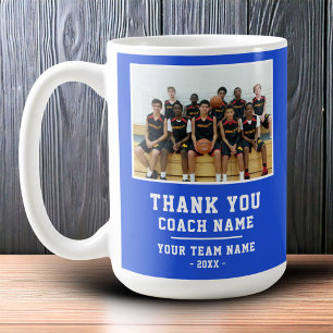 Mug Merci bleu Nom de l'équipe d'entraîneurs Photo