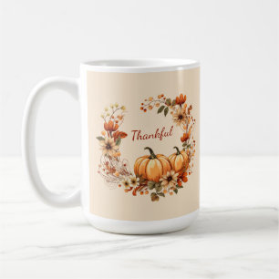 Mug Merci Citrouille et fleurs d'automne Wreath