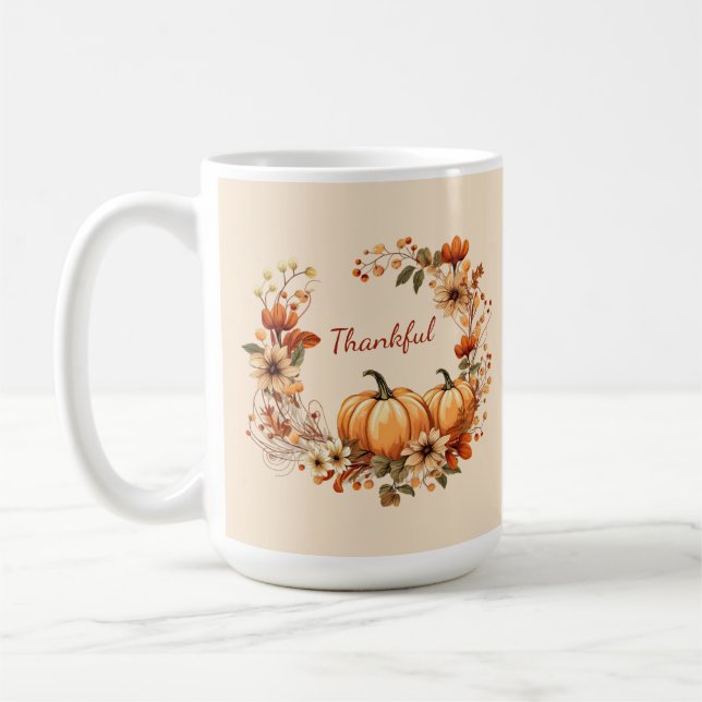 Mug Merci Citrouille et fleurs d'automne Wreath (Gauche)