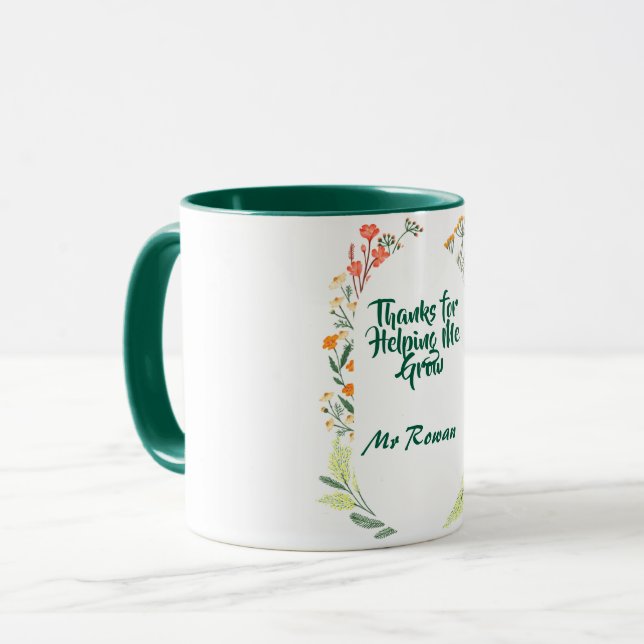 Mug Merci de m'aider à grandir, enseignant personnalis (Devant gauche)
