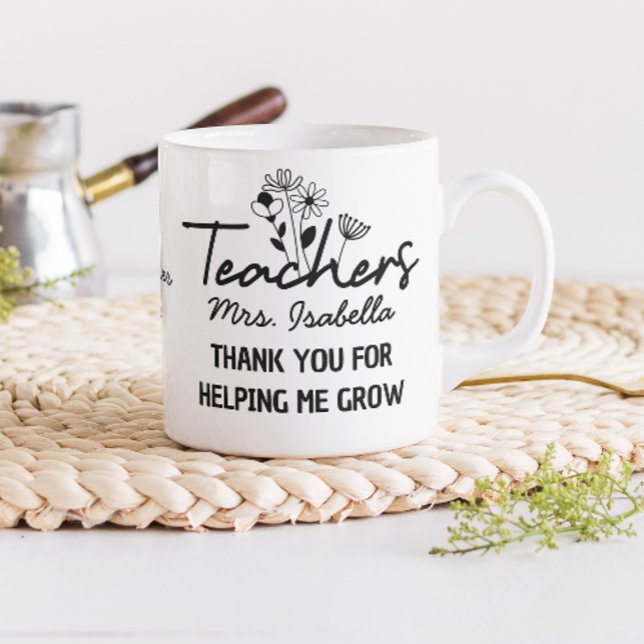 Mug Merci de m'avoir aidé à faire grandir Floral (teacher gifts thank you for helping me grow best teacher ever appreciation school end of the year )