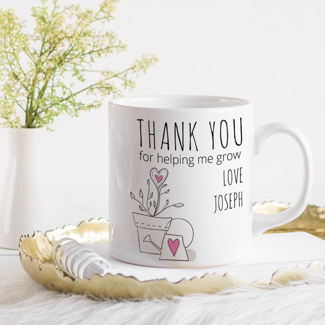 Mug Merci de m'avoir aidé à grandir Doodle de plante r (Teacher gift mug .. Thank you for helping me grow)