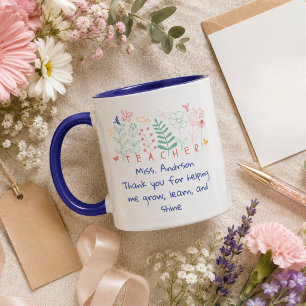 Mug Merci de m'avoir aidé à grandir Enseignant Fleurs 
