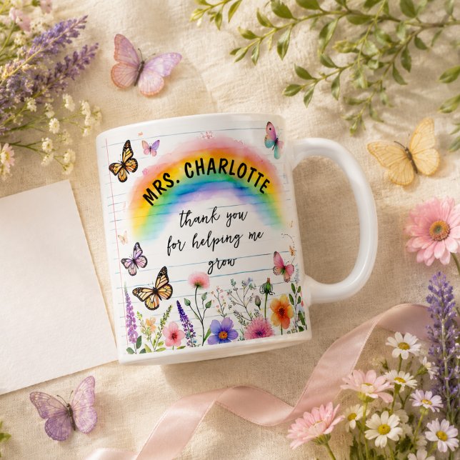 Mug Merci de m'avoir aidé à grandir Professeur Arc-en- (teacher gifts notebook paper background gives the artwork a classroom theme educatore lavendar 
)